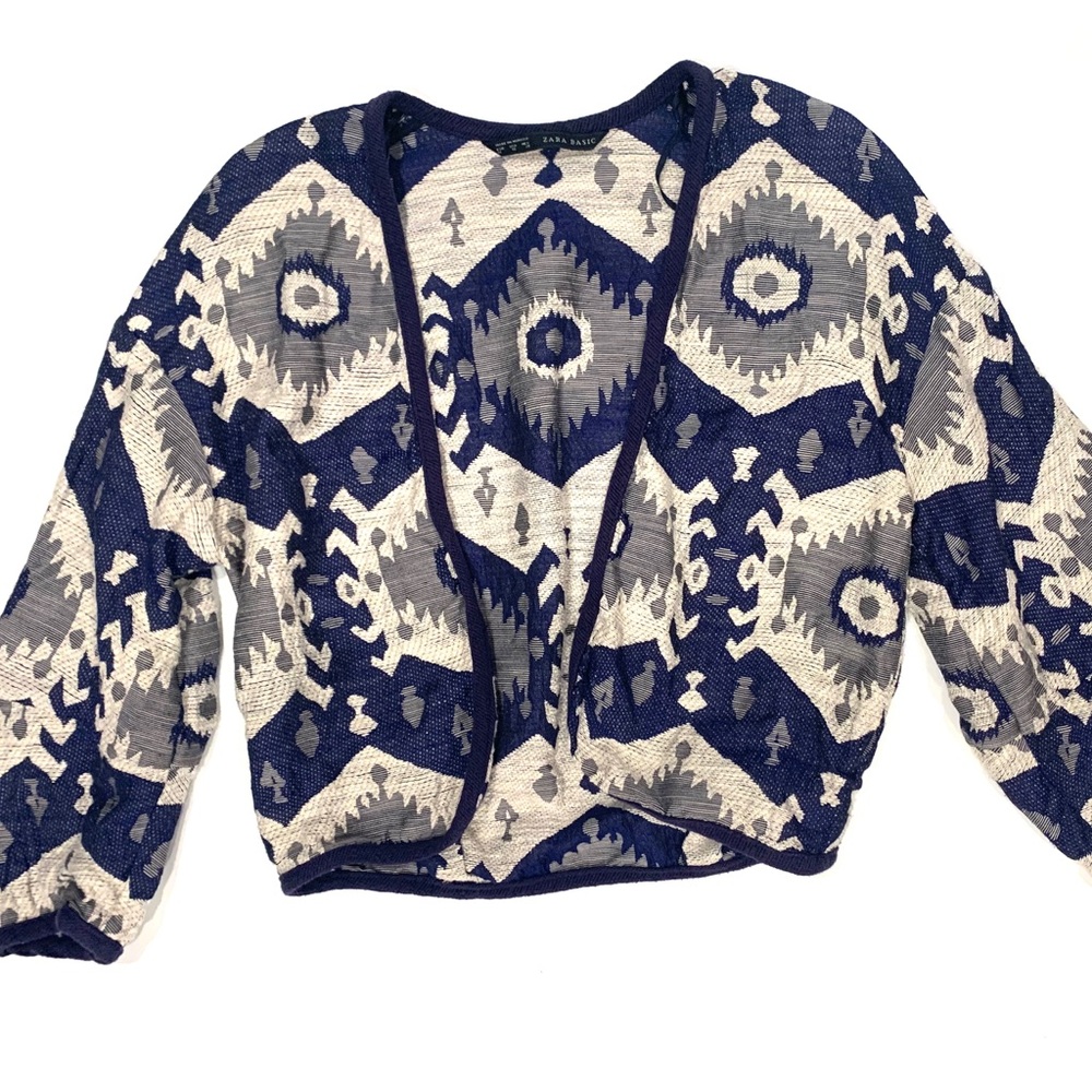 ZARA Purple Cream knit Tribal Cropped Jacket SZM
